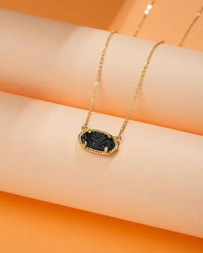Miniatura 4 de Collar con colgante de drusa natural hecho a mano, cadena chapada en oro de 14 quilates para mujer