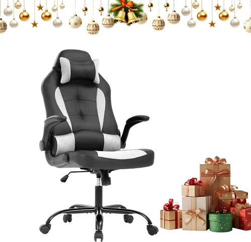 Miniatura 9 de Silla de juegos con reposacabezas y soporte lumbar, grande y alta, altura ajustable, silla ergonómica para juegos de PC en piel sintética Rosa