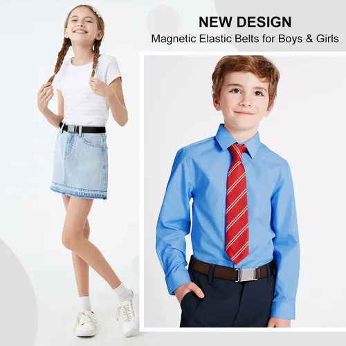 Miniatura 14 de JASGOOD Cinturón magnético ajustable para niños y niñas, cinturón elástico con hebilla magnética fácil para niñas de regreso a la escuela