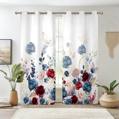 Miniatura 19 de Renaiss - Cortinas opacas florales boho, cortinas de ventana con aislamiento térmico y estampado de flores y plantas bohemias para dormitorio
