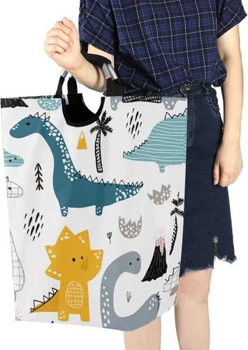Miniatura 7 de senya Cesta de almacenamiento grande con asas, organizador plegable para ropa de guardería, juguetes, estilo dinosaurio escandinavo Multi 3