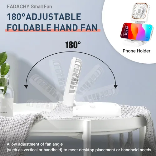 Miniatura 2 de Mini ventilador personal de mano Breeze Quiet Power Neck Fan recargable, al aire libre, senderismo, camping, blanco 2-Blanco