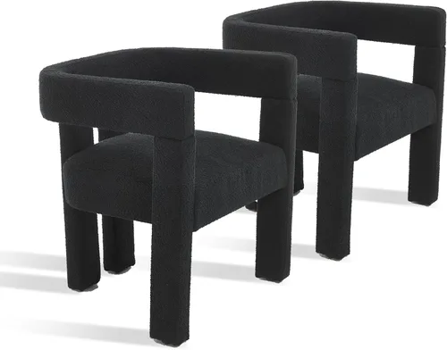 Miniatura 8 de Juego de 2 Sillas de Comedor Modernas / Sillas de Sala de Estar, Sillón de Tela, Silla Barrel Tapizada para Sala de Estar Cocina Recepción