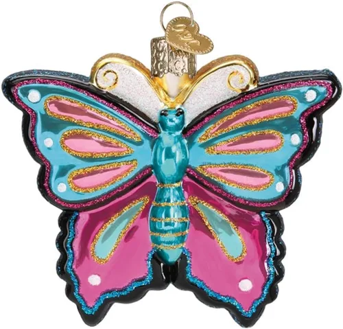 Miniatura 9 de Old World Christmas Adorno de cristal soplado de mariposa monarca para árbol de Navidad, decoración navideña artesanal, colección de insectos