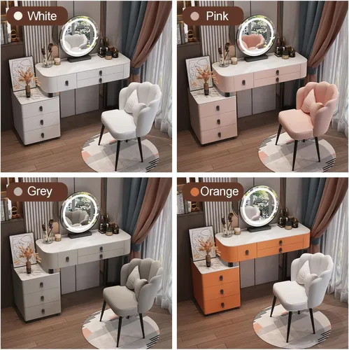 Miniatura 6 de Escritorio de tocador con espejo iluminado, mesa de tocador de maquillaje con luces, 3 modos de iluminación de color, brillo ajustable, mesa