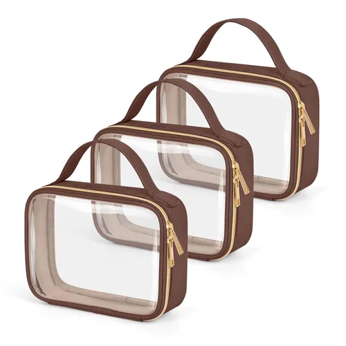 Miniatura 24 de Bolsa de aseo transparente Wedama, paquete de 2 bolsas de maquillaje transparentes con asas, bolsas cosméticas de PVC para mujeres y hombres, bolsas