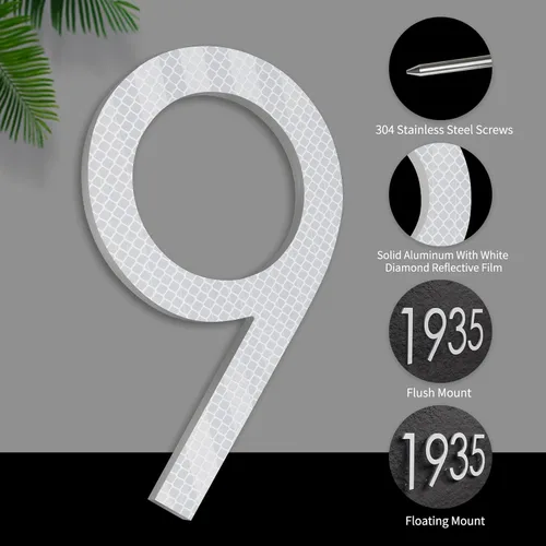 Miniatura 4 de 8 Pulgadas Números de Casa Modernos Reflectantes para Exterior, Grandes Números de Casa Negros para Calles Números de Casa de Metal Flotantes