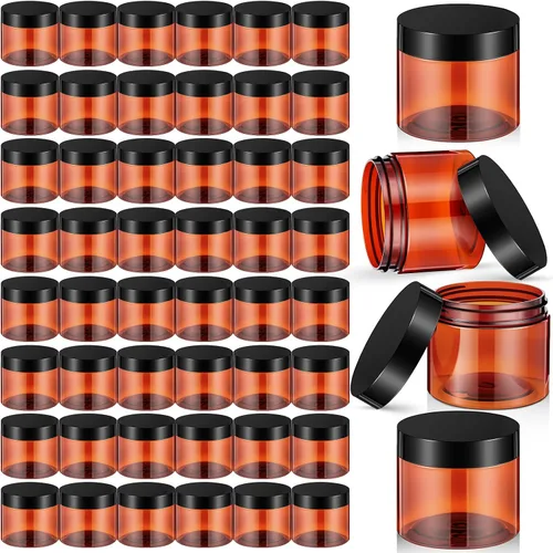 Miniatura 7 de Patelai Paquete de 48 tarros de plástico transparente de 6 onzas con tapas transparentes, recipientes vacíos redondos de plástico con boca ancha