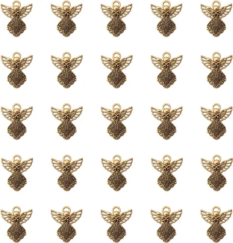 30 dijes de ángel vintage de metal plateado de 0.06 x 0.91 pulgadas (1.024 x 0.906 in), colgantes vintage para hacer joyas, kit de collares,