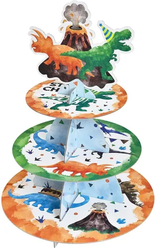 WERNNSAI - Soporte para cupcakes de dinosaurio de 3 niveles para decoración de fiestas | Dinosaur Birthday Party Decorations for Kids Boys, Dino