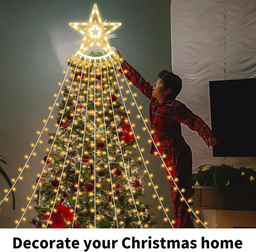 Miniatura 3 de VTZNOJ 350 LED Guirnalda de luces de estrella para decoración de Navidad, impermeables, luces de cascada estrelladas con 8 modos de luz, control
