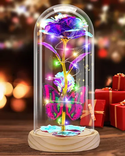 Otlonpe Lámpara de flor de rosa artificial preservada, regalos para mujeres para cumpleaños, Navidad, San Valentín, día de la madre, 7.7 pulgadas,