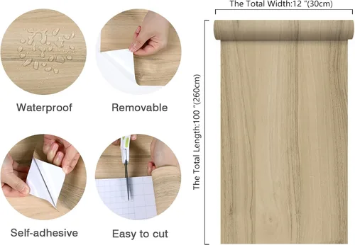 Miniatura 8 de CHIHUT Papel de contacto de grano de madera de roble claro de 12 x 100 pulgadas, papel tapiz de madera gruesa, impermeable, autoadhesivo, papel