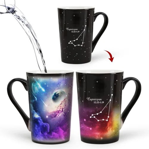 Miniatura 8 de Taza de constelación cambiante de calor de Acuario de 12 onzas, taza de café de Acuario con grabado, taza de café de cerámica que cambia