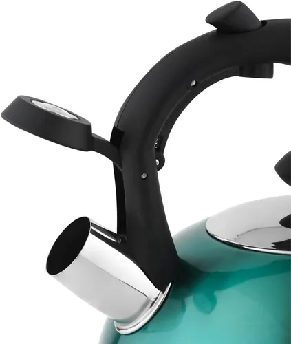 Miniatura 4 de Amazon Basics Hervidor de té silbante para estufa, hervir rápido, acero inoxidable, grado alimenticio, mango ergonómico, 2.3 litros, verde azulado