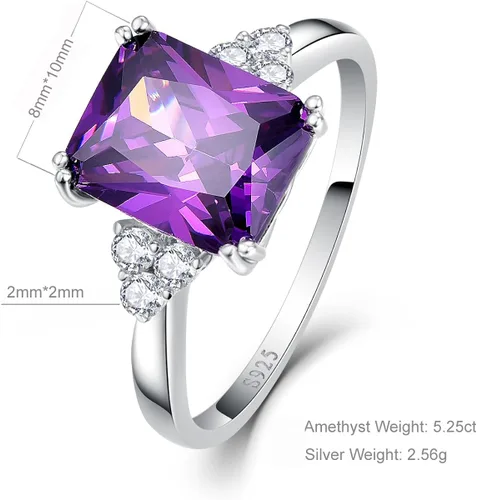 Miniatura 4 de BONLAVIE Anillo de esmeralda creado de 5.3 quilates de 0.315 x 0.394 in, anillo de amatista, anillo de zafiro azul para mujer, plata de ley 925