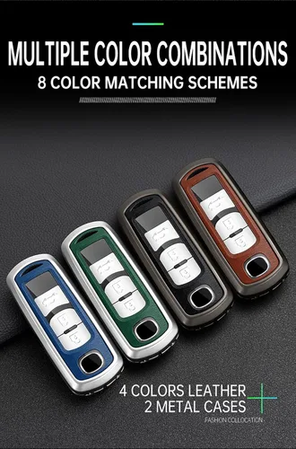 Miniatura 6 de SANRILY Cuero PU+aleación de zinc 3/4 botón llavero cubierta para Mazda 3 6 8 Miata MX-5 CX-3 CX-5 CX-5 CX-7 CX-9 Llavero sin llave con llavero