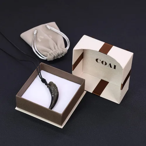 Miniatura 6 de COAI Collar de obsidiana de diente de lobo para hombre y mujer