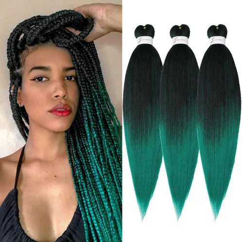 Miniatura 19 de Cabello trenzado preestirado de 24 pulgadas, 8 paquetes de extensiones de cabello sintético de fácil trenzado sintético profesional suave textura #1B