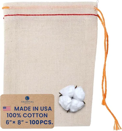 Celestial Gifts Bolsas de muselina con cordón, 100 piezas, 6 x 8 pulgadas, bolsas grandes con cordón a granel – para zapatos, piezas, regalos,