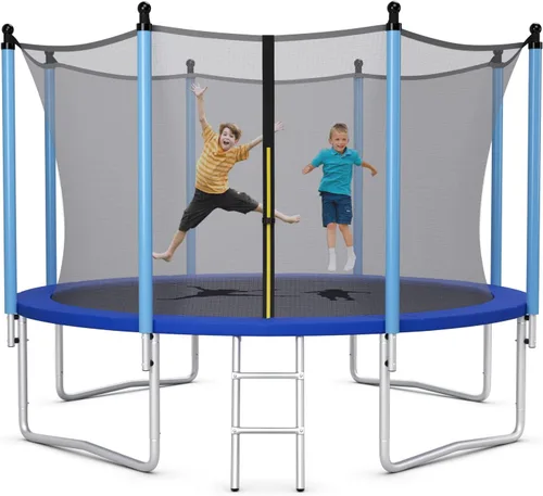 Giantex Trampolín para niños y adultos, aprobado por ASTM 8, 10, 12, 14, 15, 16 pies, trampolín grande con escalera, tubos de acero de grosor