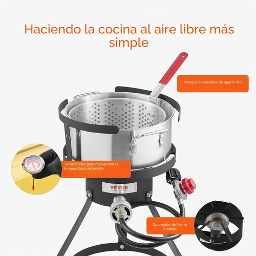 Miniatura 6 de VEVOR Freidora de Pescado y Alitas de 10 Qt, Kit de Freidora de Pescado de Propano de Aluminio, Freidora Profunda para Exteriores Olla para Mariscos