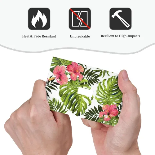 Miniatura 6 de Cubierta de placa de pared con palmera verde de planta tropical, cubierta de interruptor de luz de 1 cuadrilla, hojas de plátano, flores rosas