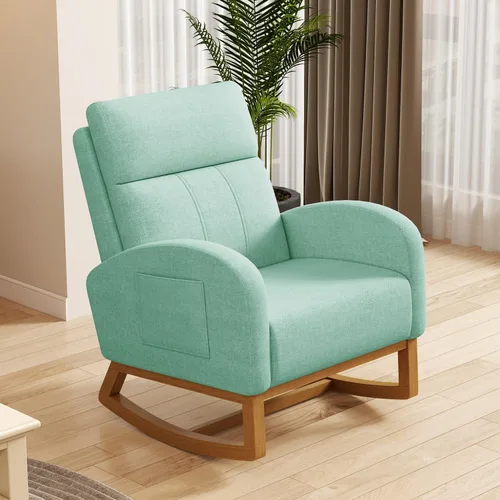 Gaussen Mecedora deslizante, cómoda silla decorativa con respaldo alto, sillas tapizadas para sala de estar con bolsillo lateral, silla de lectura