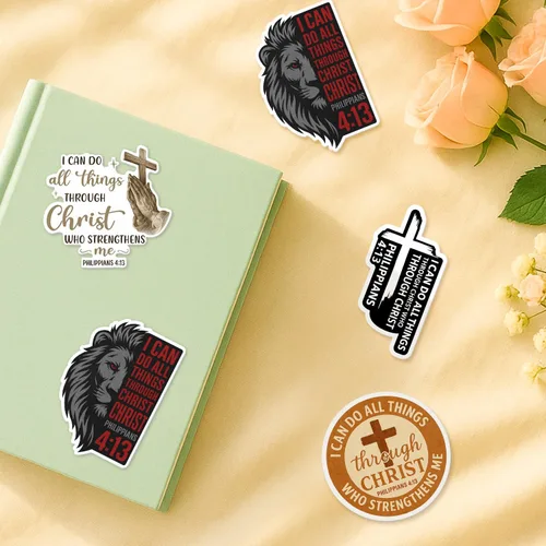 Miniatura 3 de (4 piezas) Calcomanías cristianas – Calcomanías de vinilo impermeables con versículo de la Biblia para laptop, botella de agua, automóvil