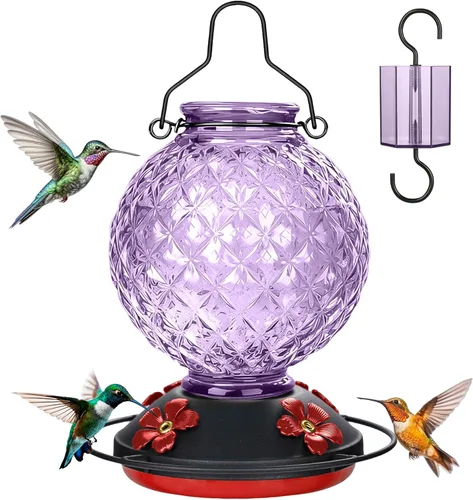 Miniatura 11 de 25 OZ Glass Hummingbird Feeder for Outdoors, Leak Proof Hummingbird Feeder with Ant Moat, 4 Bee Resistant Feeding Ports, Easy Clean Wide Mouth