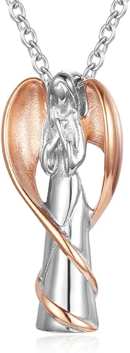 Gisunye Collar de urna de cremación para cenizas medallón de recuerdo de ala de ángel acero inoxidable joyería de cremación cruzada colgante