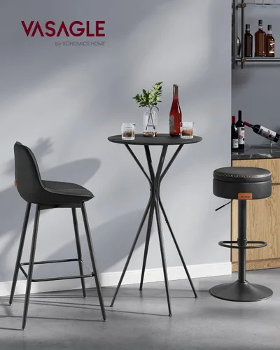 Miniatura 8 de VASAGLE EKHO Collection - Mesa de bar con almacenamiento, mesa redonda alta de pub, cuero sintético con costuras, moderna de mediados de siglo