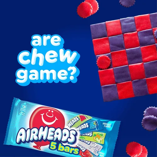 Miniatura 6 de Dulces Airheads, sabores surtidos, 5 barras de tamaño completo envueltas individualmente por paquete, caja de 18 paquetes.