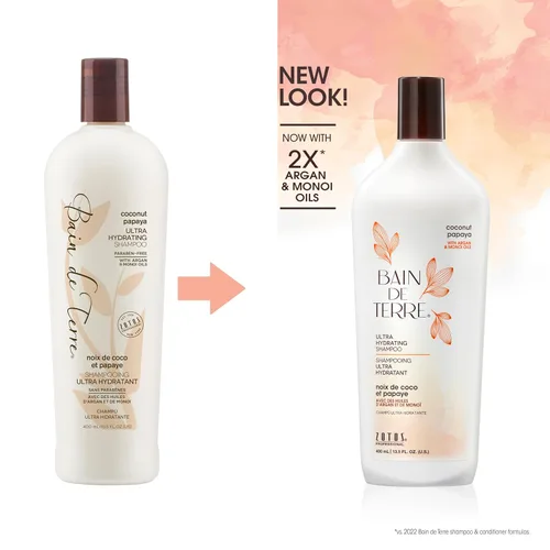 Miniatura 2 de Bain de Terre Acondicionador ultra hidratante de papaya de coco, para eliminar la humedad para cabello seco y dañado, con aceites de argán y monoi