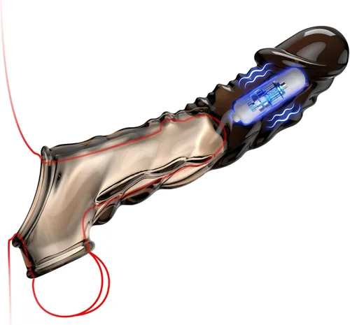 Vibrator Penis Sleeve with Cock Ring - 3.6 inch Reusable Black Clear Penis Extender Male Sex Toy – Adds Girth & Length, Ultra-Soft Penis Ring Adult