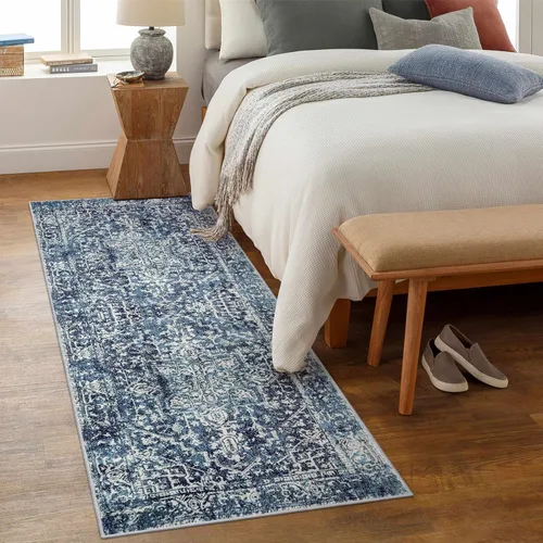 Miniatura 6 de Morebes Alfombra de pasillo de baño lavable de 2x5 pies, alfombra de pasillo vintage con medallón para cocina, alfombra de suelo suave de pelo bajo