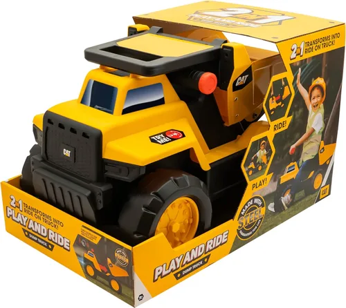 Miniatura 7 de Juguetes de construcción Cat, camión de volteo de acero para jugar y montar, juguete de vehículo de 2-en-1 montado a pie con luces y sonidos