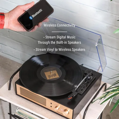 Miniatura 3 de Crosley CR6045A-BK Miles 3-Velocidades Bluetooth Entrada/Salida Reproductor de Discos Tocadiscos con Altavoces Integrados, Negro