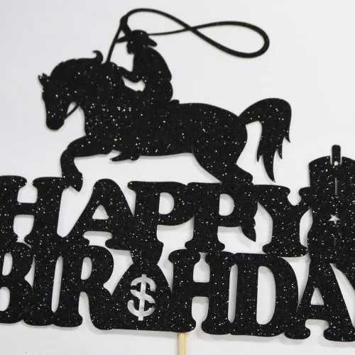 Miniatura 4 de Decoración para tartas de vaquero: cumpleaños de niños occidentales con purpurina, fiesta temática de vaquero para hombres, baby shower, temática