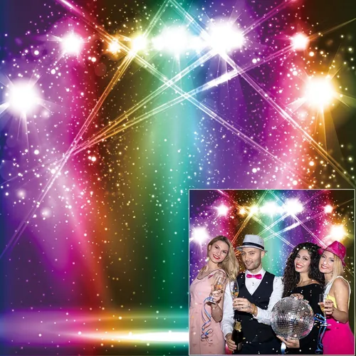YongFoto Telón de fondo de escenario de color arcoíris de 5 x 5 pies, purpurina brillante, morado, rosa, naranja, verde, luz de punto para
