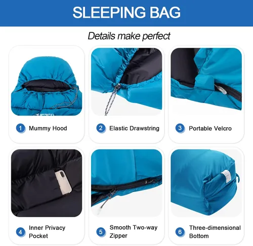 Miniatura 4 de Ultralight Down Sleeping Bag for Adults with 600 Fill Power, Compact All Seasons Sleeping Bag for Backpacking, Hiking and Camping