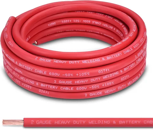 Miniatura 24 de Cable de Batería Calibre 2/0, 10 Pies Rojo + 10 Pies Negro 2/0 AWG Cable de Alambre de Soldadura de Cobre Puro, para Automotriz, Batería, Solar