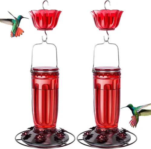 Miniatura 16 de Kingsyard Comedero de vidrio para colibríes para exteriores, comedero para pájaros silvestres con 6 puertos de alimentación para colgar para patio