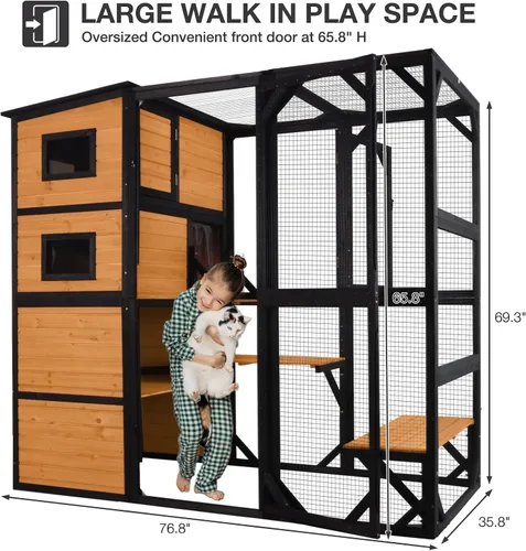 Miniatura 5 de Catio - Recinto para gatos al aire libre para múltiples gatos, resistente a la intemperie, casa grande para gatos con 4 niveles, 3 salas