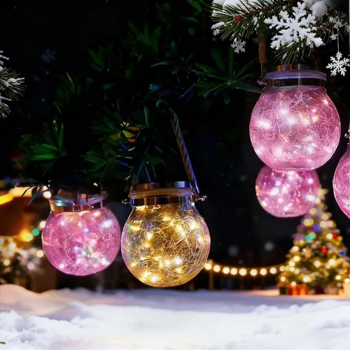 Miniatura 6 de Luces solares colgantes para exteriores, VGE Paquete de 2 luces de bola de vidrio agrietado con 30 LED decorativas, luces solares impermeables