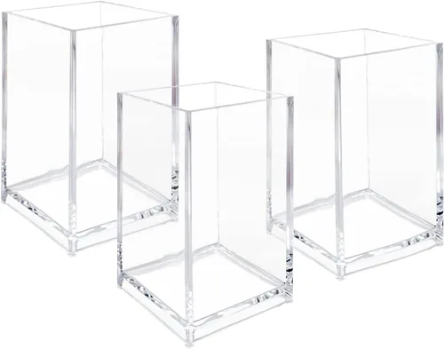 Miniatura 3 de Newkita Paquete de 2 Portavasos Transparentes de Acrílico para Lápices y Bolígrafos, Soporte Transparente para Brochas de Maquillaje, Almacenamiento