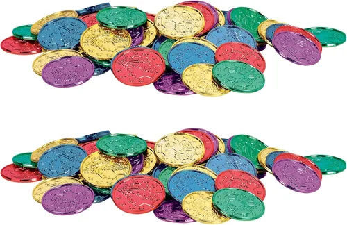 Miniatura 9 de Beistle 100 monedas de plástico en relieve de plata para casino occidental y tema pirata, recuerdos de fiesta del cofre del tesoro, 1.5 pulgadas