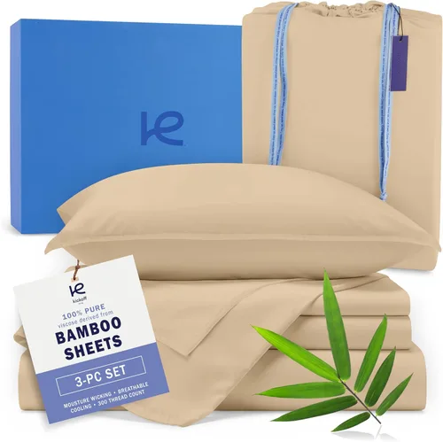 Kickoff - Juego de sábanas de bambú de viscosa de tamaño individual, 3 piezas, 100% viscosa de bambú orgánico, juego de sábanas refrescantes para