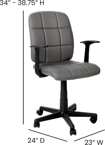 Miniatura 3 de Flash Furniture Clayton - Silla giratoria de respaldo medio con brazos, tapicería de vinilo gris, respaldo copetudo y giro de 360°