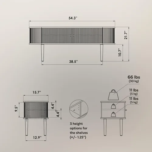 Miniatura 2 de WERMO Soporte de TV negro de 55 pulgadas con almacenamiento y estantes para televisores de 32 a 60 pulgadas. Centro de entretenimiento negro